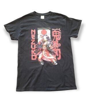 Anime Print Black Short Sleeved Shirt - Size Small